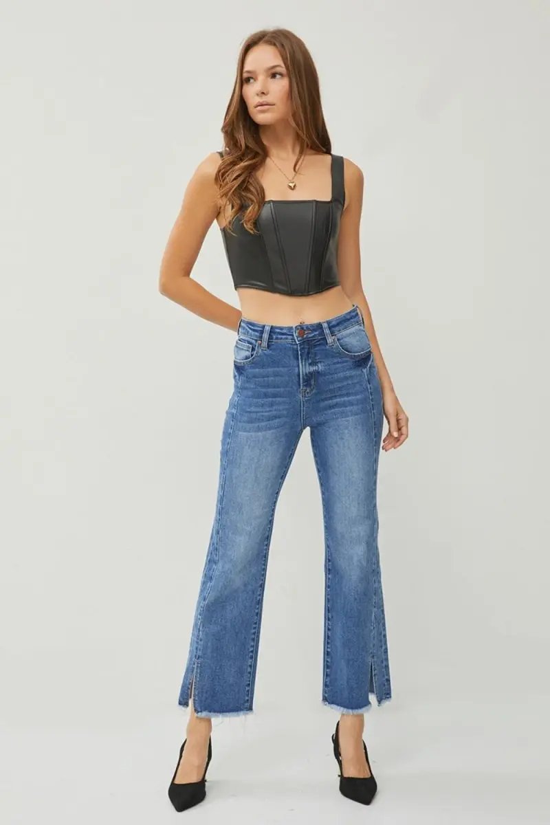 RISEN High Waist Raw Hem Slit Straight Jeans for Women - Love Salve